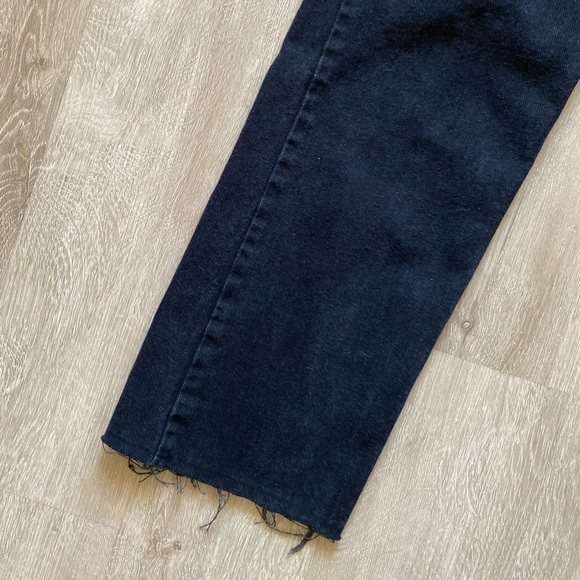 Vintage Y2K Lee High Waisted Straight Leg Black Denim Mom Cropped Raw Hem - Picture 4 of 12